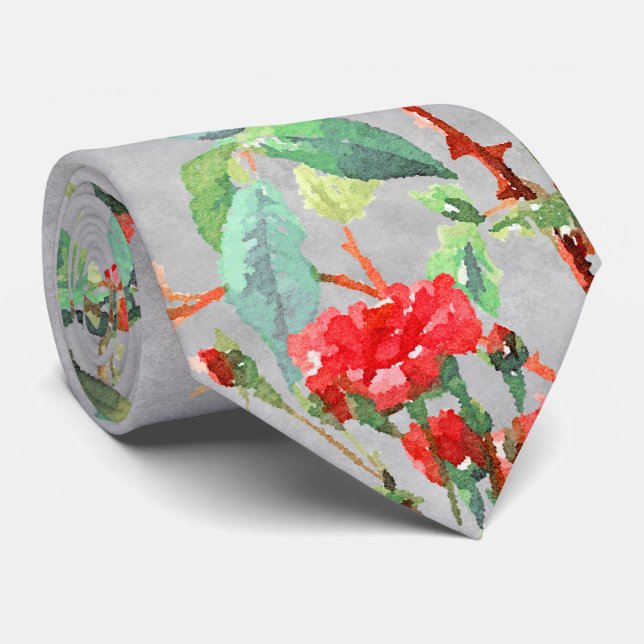 Red Rose Floral Garden Vintage Neck Tie (Rolled)