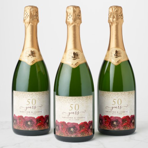 Red Rose Floral Gold 50th Wedding Anniversary