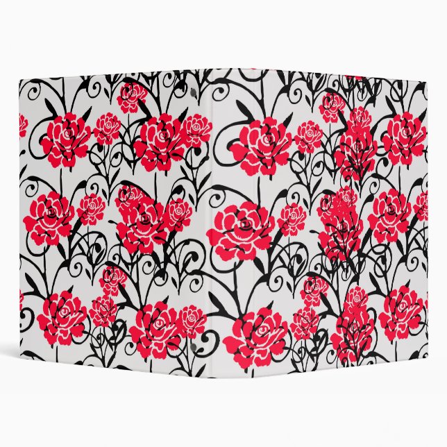 Red Rose Floral Illustration Pattern Design  3 Ring Binder (Background)