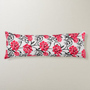Red Rose Floral Illustration Pattern Design Body Pillow