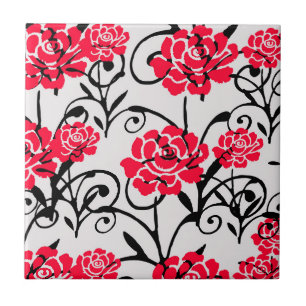 Red Rose Floral Illustration Pattern Design  Ceramic Tile