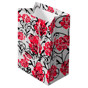 Red Rose Floral Illustration Pattern Design Medium Gift Bag