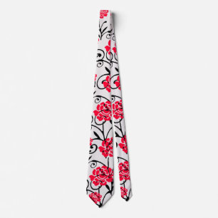 Red Rose Floral Illustration Pattern Design Neck Tie