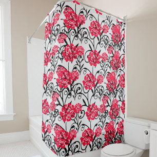 Red Rose Floral Illustration Pattern Design Shower Curtain