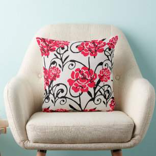 Red Rose Floral Illustration Pattern Design Throw Pillow