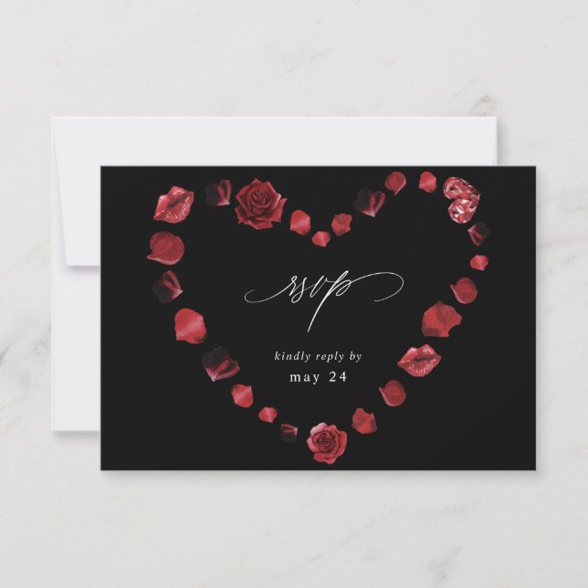 Red Rose Floral & Lips Heart w Meal RSVP - Black (Front)