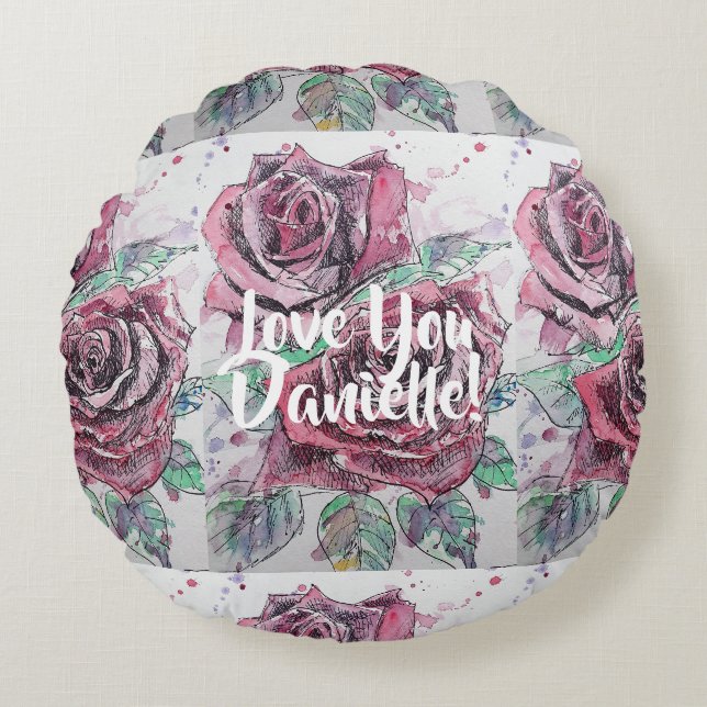 Red Rose Floral Love You Womans Name Cushion (Front)