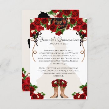Red Rose Floral Mariachi Charro Quinceanera Info Enclosure Card by PrettyInviting at Zazzle