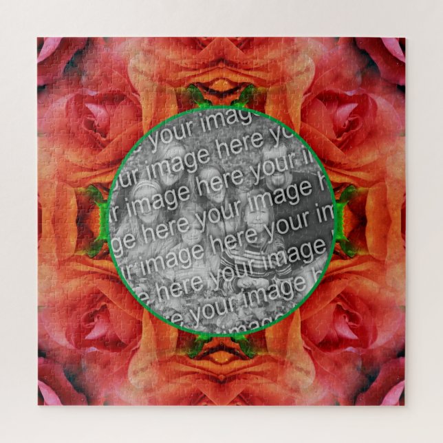 Red Rose Floral Nature Frame Add Your Photo  Jigsaw Puzzle (Vertical)