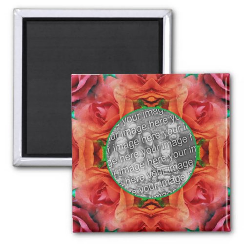 Red Rose Floral Nature Frame Add Your Photo  Magnet