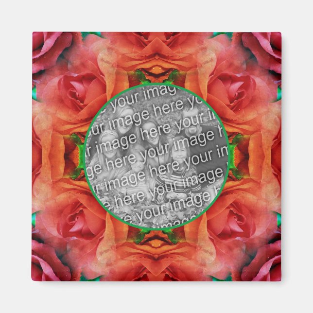 Red Rose Floral Nature Frame Add Your Photo  Magnet (Front)