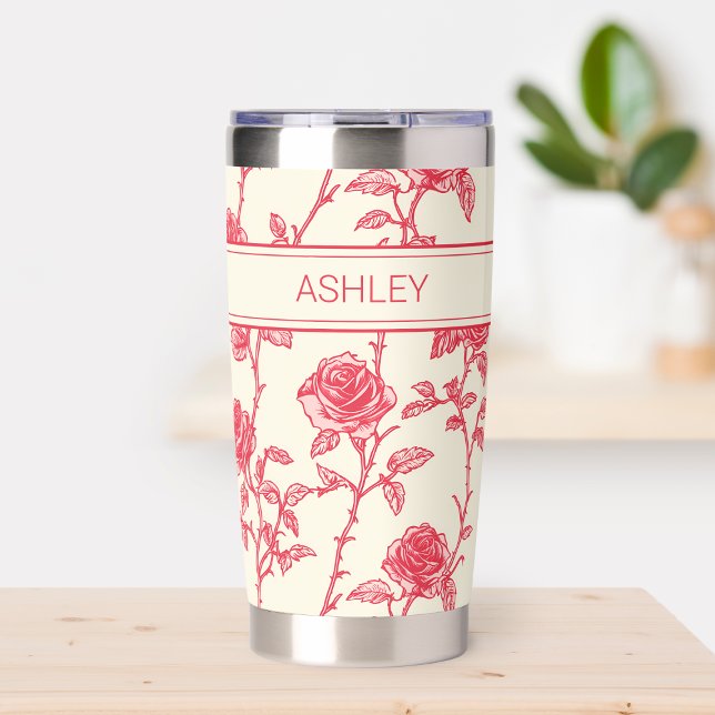 Red Rose Floral Pattern Coffee Lover Custom Travel Insulated Tumbler (Red Rose Floral Pattern Coffee Lover Custom Travel Insulated Tumbler)