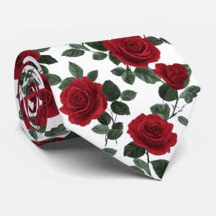 Red Rose Floral Pattern Neck Tie
