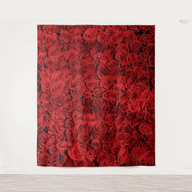 Red Rose Floral Photo Background Tapestry (Front)