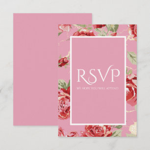 Red rose floral print save the date RSVP card