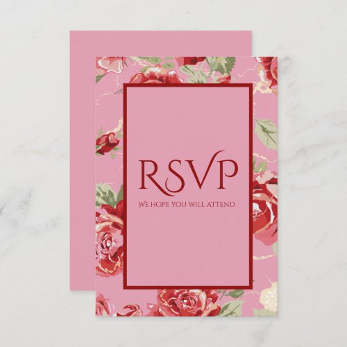 Red rose floral print save the date RSVP card