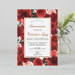 Red Rose Floral Quinceanera Elegant Gold Foil Invi Invitation