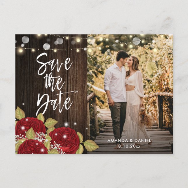 Red Rose Floral Save The Date Photo Postcards (Front)