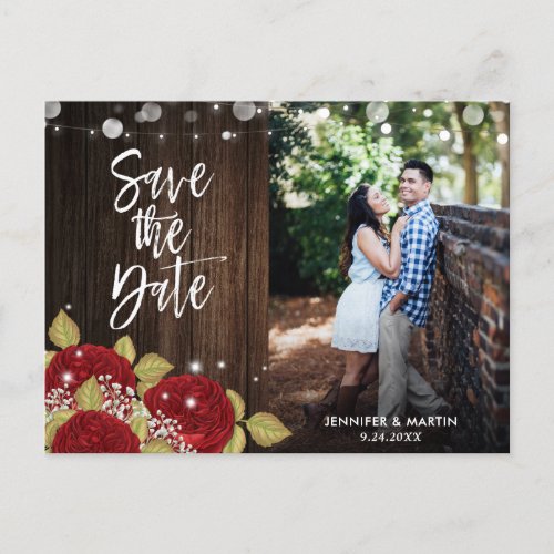 Red Rose Floral Save The Date Photo Postcards