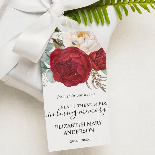 Red Rose Floral Seed Packet Memorial Funeral Gift Tags
