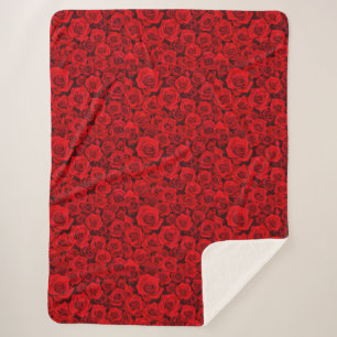 Red Rose Floral Sherpa Blanket