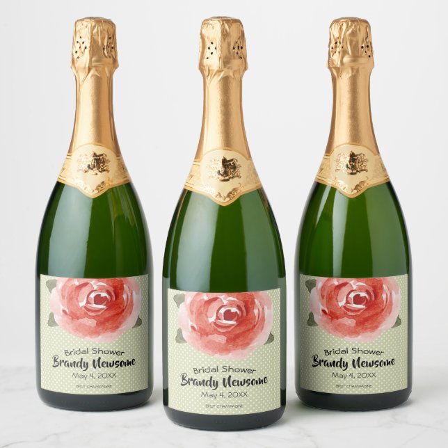 Red Rose Floral Sparkling Wine Label (Bottles)