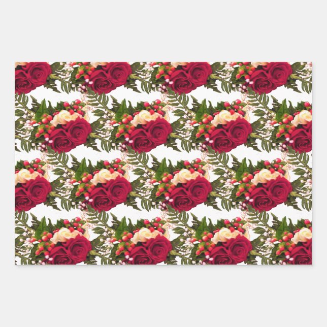 Red Rose Floral Swagger design. Wrapping Paper Sheets (Front)