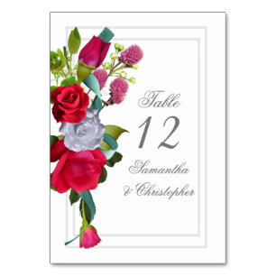 Red rose floral table number