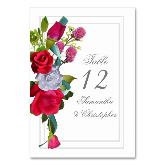 Red rose floral table number (Front)