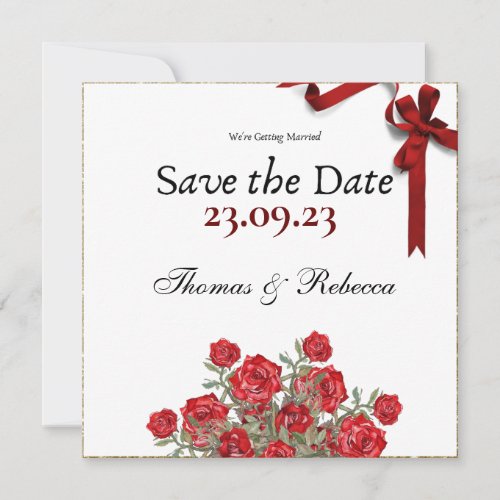 Red Rose Floral Watercolor Hand Drawing Vintage Save The Date
