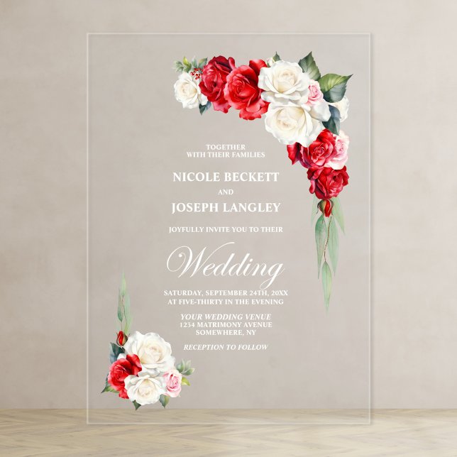 Red Rose Floral Wedding Acrylic Invitations (Creator Uploaded)