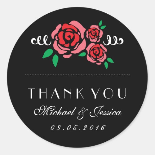 Red Rose Floral Wedding Favor Thank You Sticker