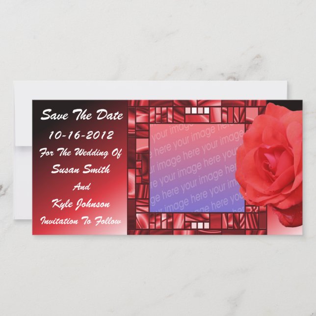 Red Rose Floral Wedding Photo Save The Date (Front)