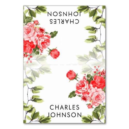 Red Rose Floral Wedding  Place Cards