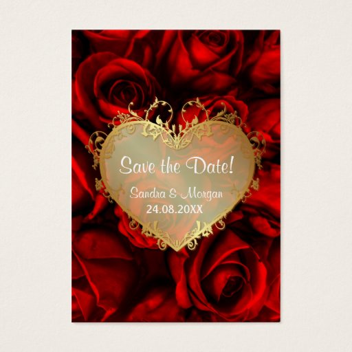 Customizable Red Rose Floral Wedding Save the Date Business Card Templates