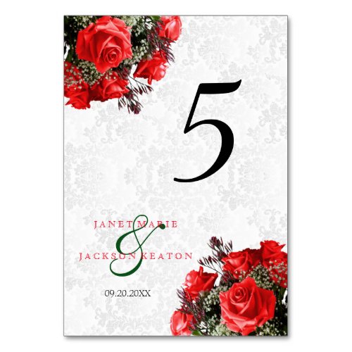 Red Rose Floral Wedding  _ Table Card