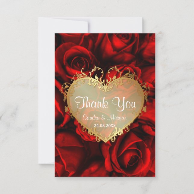 Red Rose Floral Wedding Thank You Card (Front)