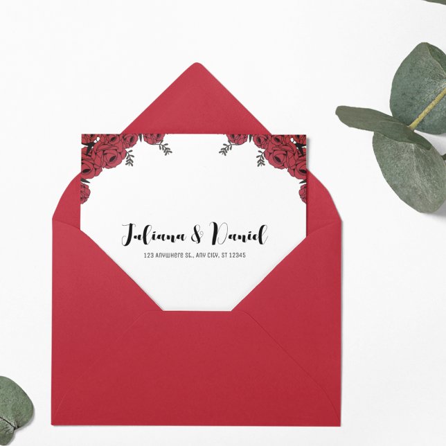 Red Rose Floral Wedding Theme Envelope Liner (floral theme envelope liner )