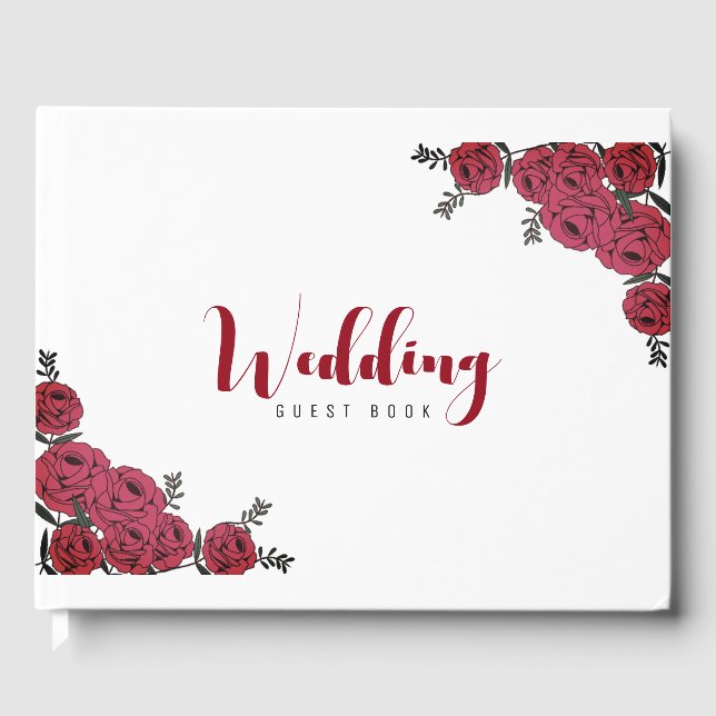 Red Rose Floral Wedding Theme Guest Book (Front)