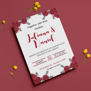 Red Rose Floral Wedding Theme Invitation