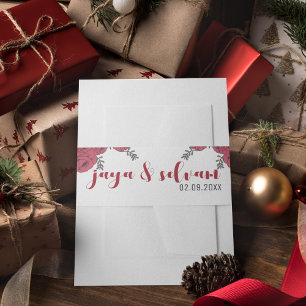 Red Rose Floral Wedding Theme Invitation Belly Band