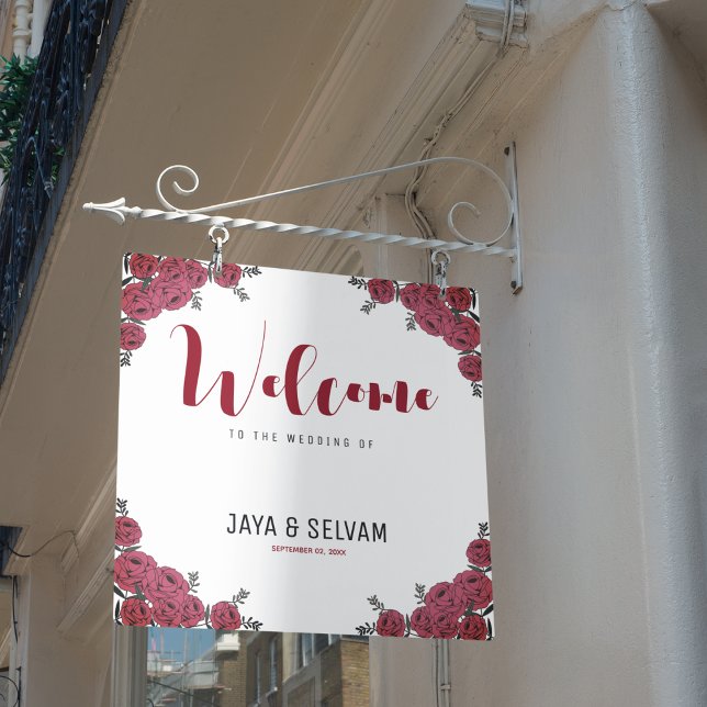 Red Rose Floral Wedding Theme Sign (welcome your guests with a lovely floral board)
