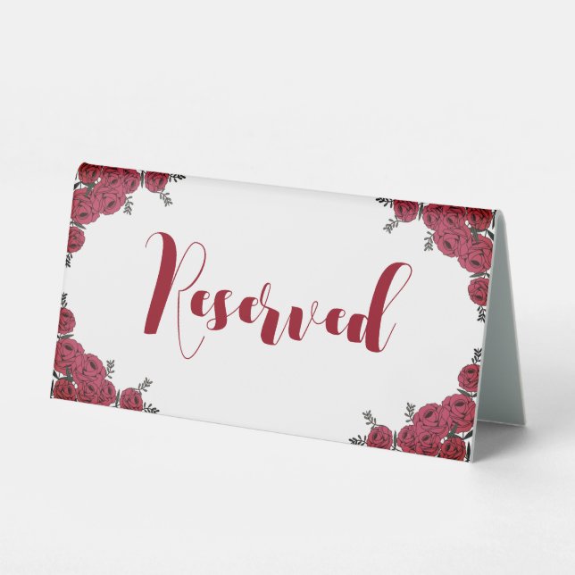 Red Rose Floral Wedding Theme Table Tent (Front)