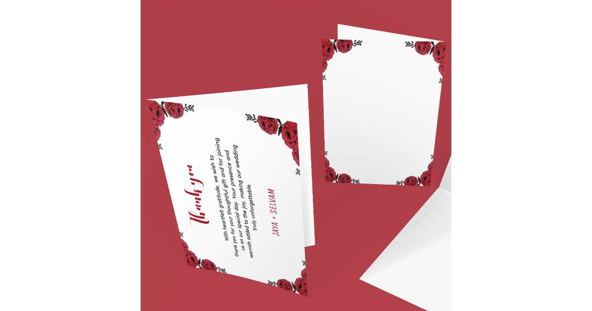Red Rose Floral Wedding Theme Thank You Card | Zazzle