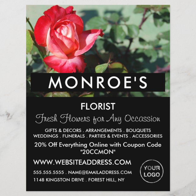 Red Rose, Florist, Floristry Advertising Flyer (Front)