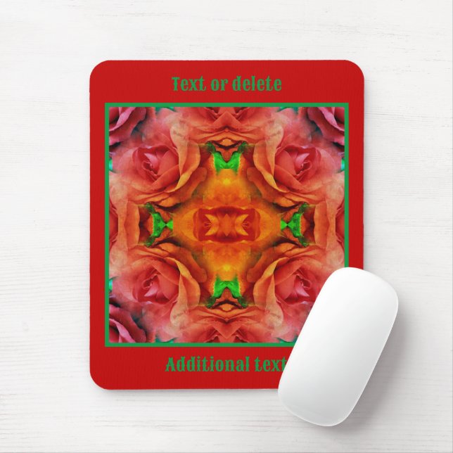 Red Rose Flower Abstract Distressed Personalized Mouse Pad (With Mouse)