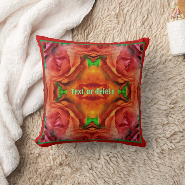 Red Rose Flower Abstract Distressed Personalized Throw Pillow (Blanket)