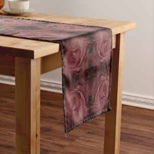 Red Rose Flower Abstract Nature Pattern Vintage Short Table Runner