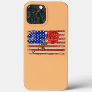 Red Rose Flower American Flag Love Valentine  iPhone 13 Pro Max Case