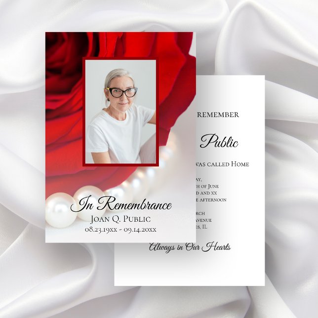 Red Rose Flower and Pearls Death Anniversary Invitation (Creator Uploaded)